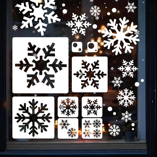Skiennix 9 Pcs Large Snowflake Stencils - Perfect for Window Decorations & Winter Crafts