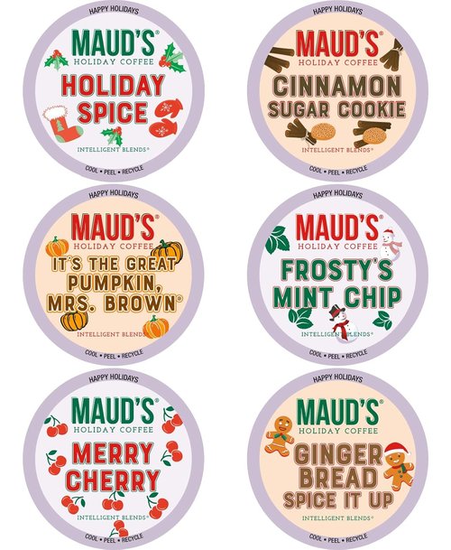 Maud's Holiday Blend Coffee Pods - Variety Pack of 42 | 6 Assorted Flavors, Medium Roast, 100% Arabica