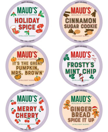 Maud's Holiday Blend Coffee Pods - Variety Pack of 42 | 6 Assorted Flavors, Medium Roast, 100% Arabica