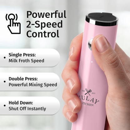 Zulay Kitchen Rechargeable Milk Frother - Powerful 2-Speed Motor, Waterproof Design | Pink Bubblegum Color