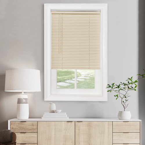 Cordless Light Filtering Mini Blind - 71 Inch Width, 64 Inch Length, 1" Slat Size - Alabaster - Cordless GII Morningstar Horizontal Windows Blinds for Interior by Achim Home Decor