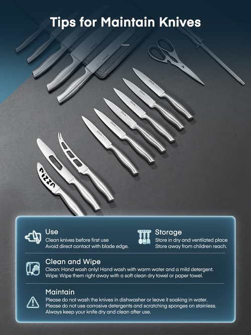 D.Perlla Knife Set, 17 Pieces Kitchen Knife Set with Clear Acrylic Knife Holder, Stainless Steel Super Sharp Chef Knife with Hollow Handle in One Piece Design