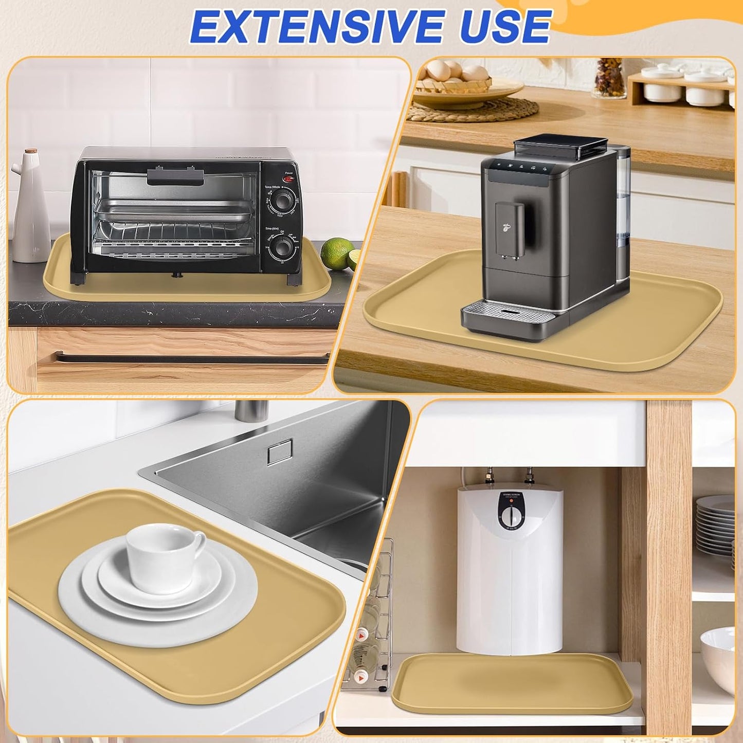 Skiennix Silicone Pet Feeding Mat - Waterproof Dog & Cat Bowl Placemat with Raised Edge | 19 x 12 x 0.7 Dark Beige