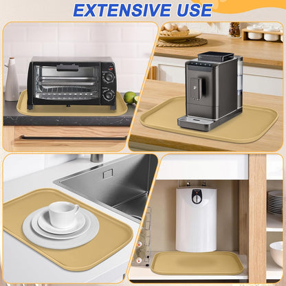 Skiennix Silicone Pet Feeding Mat - Waterproof Dog & Cat Bowl Placemat with Raised Edge | 19 x 12 x 0.7 Dark Beige