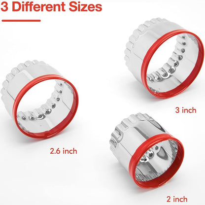 Heavy-Duty Round Cookie Cutters Set - 2", 2.6" & 3" Stainless Steel with Red PVC Top