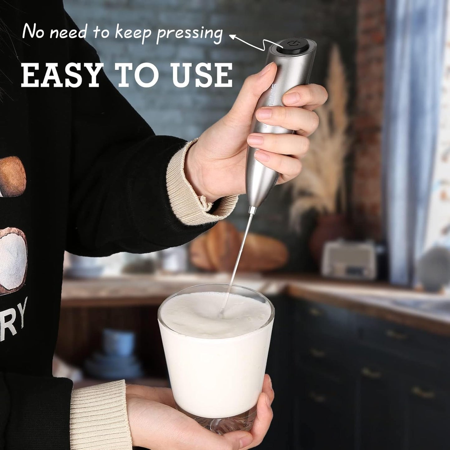 SimpleTaste Electric Milk Frother - Handheld Foam Maker with Stainless Steel Whisk for Lattes & Cappuccinos | Gray with Stand