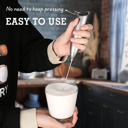 SimpleTaste Electric Milk Frother - Handheld Foam Maker with Stainless Steel Whisk for Lattes & Cappuccinos | Gray with Stand