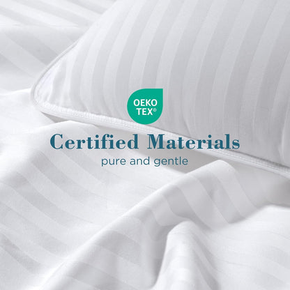 Viewstar Queen Size Bed Pillows - Soft Down Alternative for Back, Stomach & Side Sleepers | Striped White, Set of 2