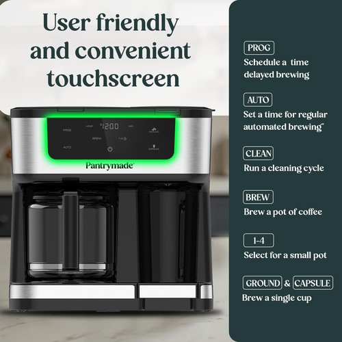 Dual Brew Coffee Maker - Programmable Touchscreen 12-Cup & Single Serve K-Cup Combo | Auto Shut-Off, Black