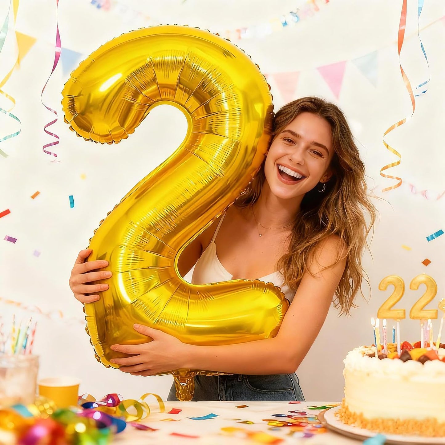 Smlpuame Gold Number 2 Balloon - 40 Inch Helium Foil for Birthday & Wedding Celebrations