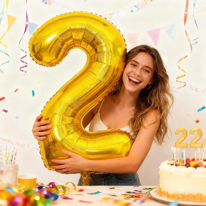 Smlpuame Gold Number 2 Balloon - 40 Inch Helium Foil for Birthday & Wedding Celebrations