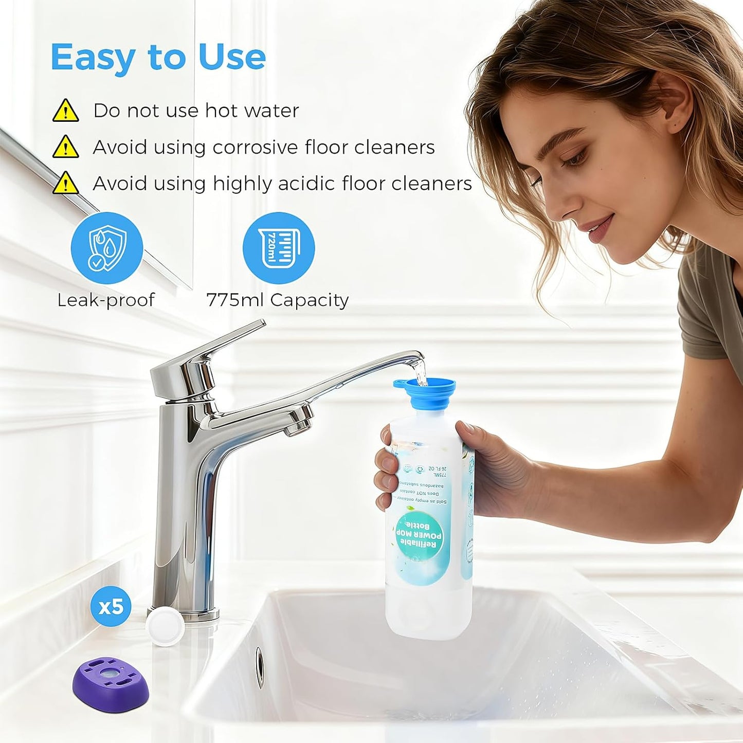 Power Mop™ Refillable Bottle - 775ML Leak-Proof Container for Swiffer® PowerMop™