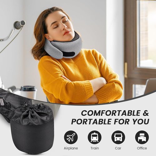 4litamz Travel Neck Pillows, 100% Memory Foam Filling, Travel Pillows for Airplanes, Compact and Ergonomic Design, Best for Sleeping Plane Train Travel Essentials (Light Grey)