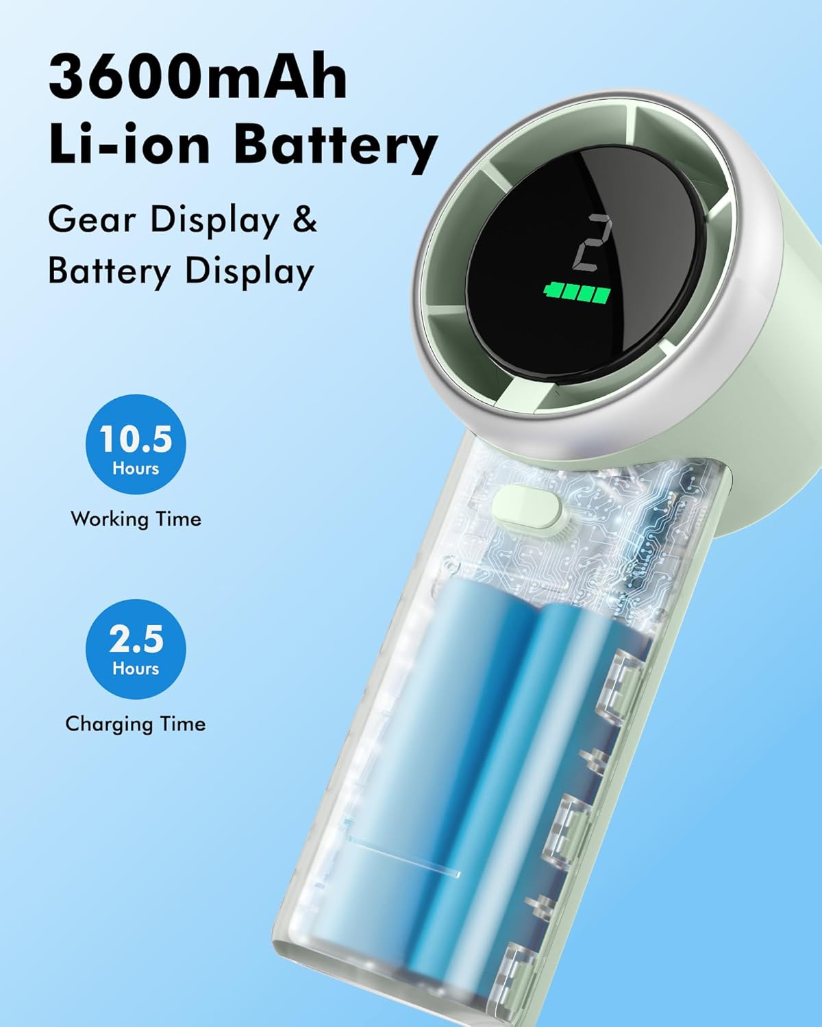 WHATOOK Portable Handheld Mini Fan - High-Speed Cooling with 10-Hour Battery Life | USB Rechargeable, Green