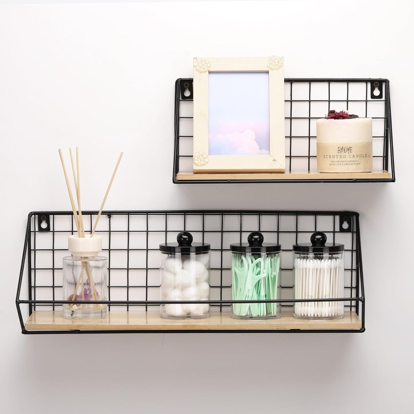 Tbestmax Cotton Swab Holder - Stylish 10oz Bathroom Organizer with Black Lid - Versatile Apothecary Jar