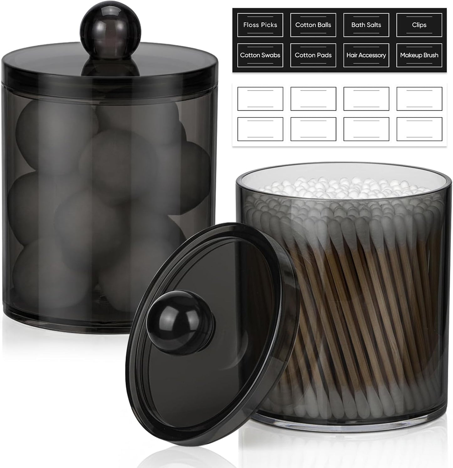 Skiennix Acrylic Qtip Holder Dispenser - Clear Plastic Canister Set for Cotton Swabs & Makeup Storage | 2 Pack