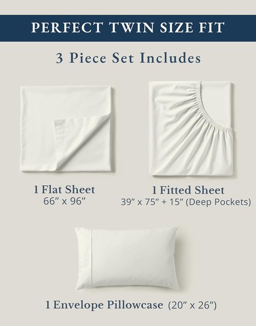 LANE LINEN Twin Bed Sheets Set - 100% Organic Cotton, Hotel Quality, Deep Pockets - Glacier Grey