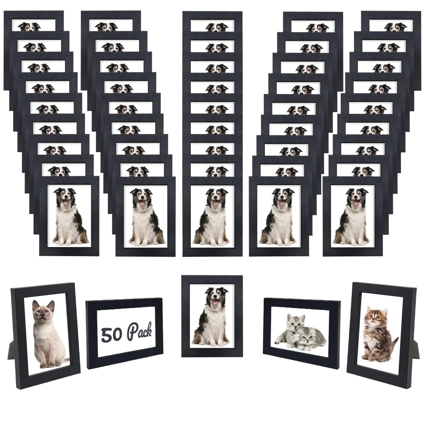 YOUKE OLA Set of 50 Picture Frame Bulk Photo Frames with Mat Wall Mounting Simple Photo Frames Multi Picture Frames for Wall or Tabletop, 5x7 inch Black