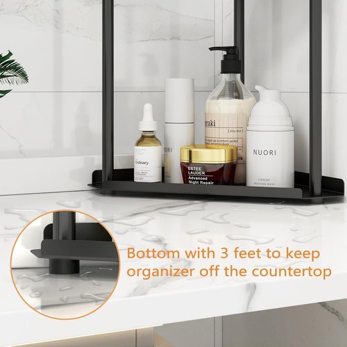 Jesginboo 2-Tier Bathroom Counter Organizer - Stylish Vanity Shelf for Skincare & Makeup | Black