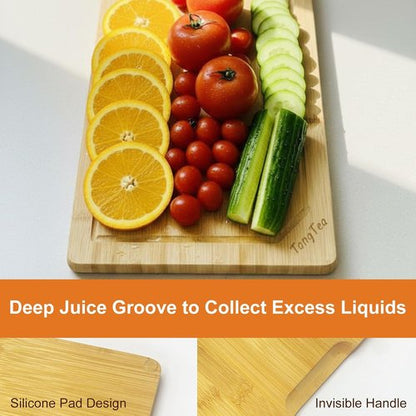 Bamboo Cutting Board Set by [Brand Name] | 3-Piece Kitchen Prep Station with Juice Grooves & Stainless Steel Defrosting Tray