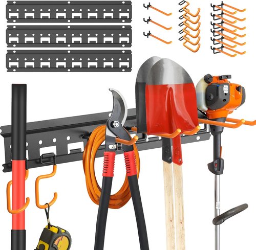Garden Tool Organizer Wall Mount | Adjustable Pegboard Hooks for Garage Storage - Holds Up to 550lbs, Black