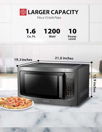 TOSHIBA Countertop Microwave Oven - Smart Sensor, 1200W, 1.6 Cu.ft, Black Stainless Steel