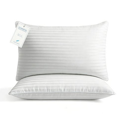 GUIAHENG 2 Pack Goose Down Feather Pillows, King Size, Cotton Cooling Camping Travel Pillows, Medium Support