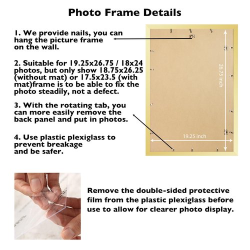 JCJMY 19.25x26.75 Puzzles Frame Gold, Display 18x24 with Mat or 19.25 x 26.75 without, Wall Hanging 19.25 by 26.75 Picture Frame for Poster Photo Canvas Picture Puzzles, Gold