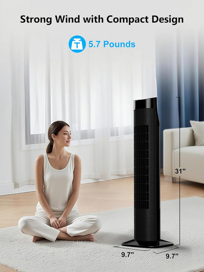 Uthfy Bladeless Tower Fan - 31” Oscillating Electric Fan with Remote, 3 Speeds, Quiet Operation, Black
