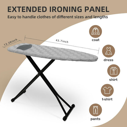 Regine Switzerland Adjustable Height Ironing Board - Compact Folding Design with Heat-Resistant Cover (Grey)