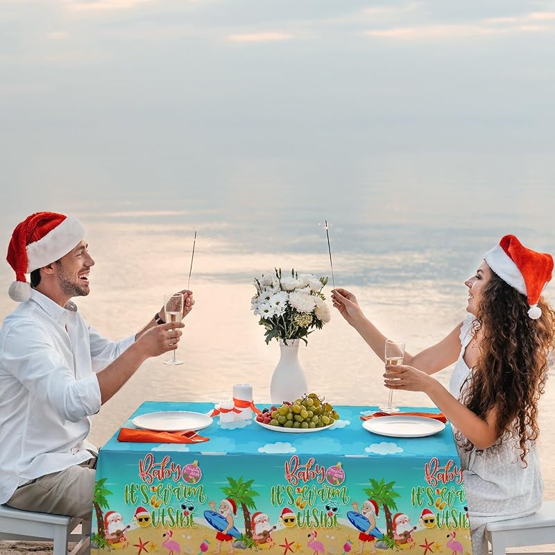 Disposable Christmas in July Tablecloth Set, 3 Pack 70x43 in – Summer Beach Party
