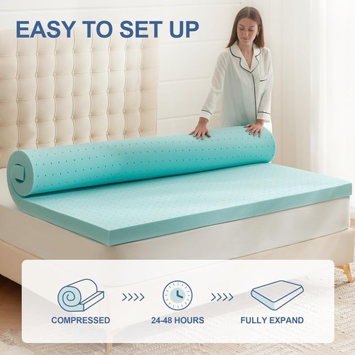 Eiayeebil Memory Foam Mattress Topper - Gel-Infused Ventilated Comfort | Twin XL Size, Soft Blue