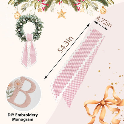 Regine Switzerland Easter Wreath Bow - Pink Buffalo Plaid Ribbon for Front Door & Baby Showers
