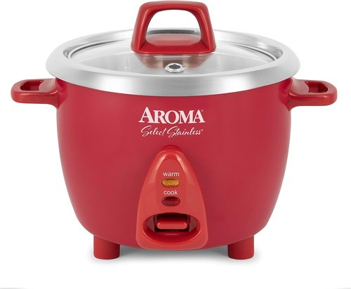Aroma Housewares 6-Cup Stainless Rice Cooker & Warmer - Uncoated Inner Pot, Red | Model ARC-753SGR