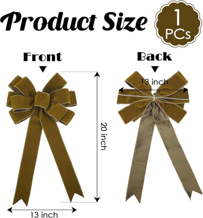 Regine Switzerland 13" Khaki Pre-Tied Velvet Bow - Rustic Wreath & Christmas Tree Decor, Perfect for Weddings & Parties