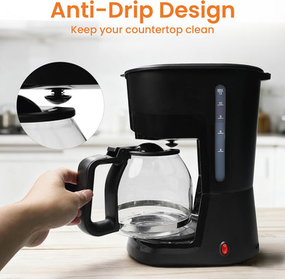 Skiennix 12-Cup Coffee Maker - 1.5L Drip Machine with One-Touch Brewing & Glass Carafe