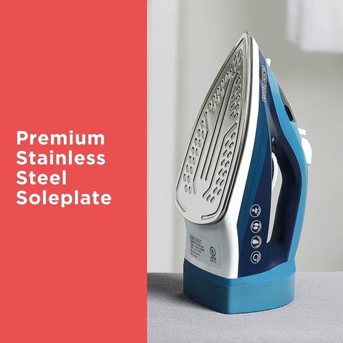 BLACK+DECKER Steam Iron - 1200W Vertical Steaming with Retractable Cord & Anti-Drip Design