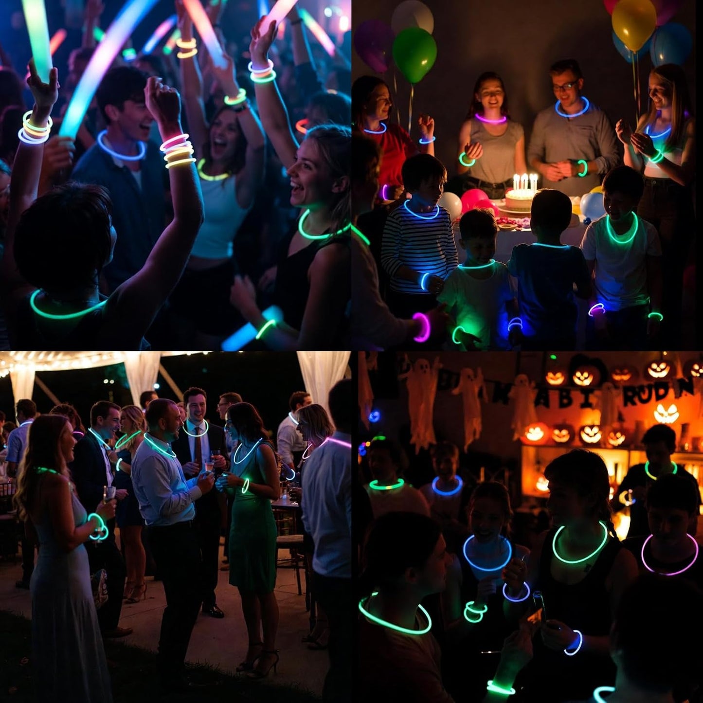 Skiennix Glow Sticks - 100PCS Bulk Party Pack for Halloween & Camping | 8” Glow Bracelets with Connectors