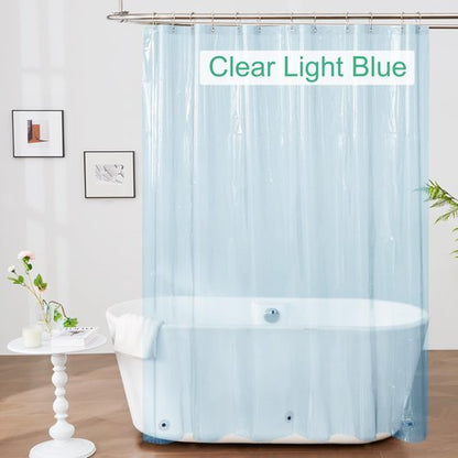 Mrs Awesome Clear Blue Shower Curtain Liner with 3 Magnets, 72x72 Premium Flexible Sturdy Plastic Shower Curtain for Bathroom Lightweight & Waterproof, Clear Blue