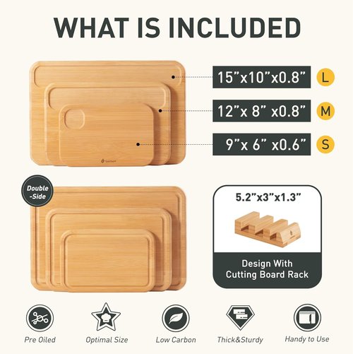 Bamboo Cutting Board Set by [Brand Name] - 3 Pack with Juice Grooves & Built-In Handles | Ideal for Charcuterie & Chopping