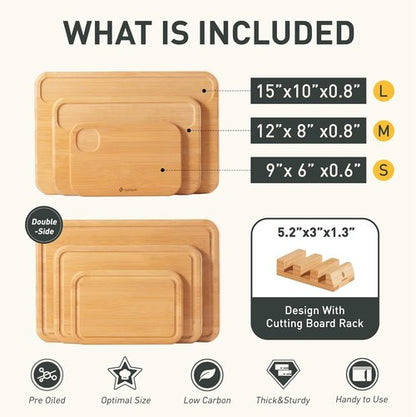 Bamboo Cutting Board Set by [Brand Name] - 3 Pack with Juice Grooves & Built-In Handles | Ideal for Charcuterie & Chopping