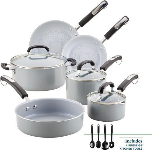 Farberware EcoAdvantage Ceramic Nonstick Cookware Set | 13-Piece Gray Pots and Pans