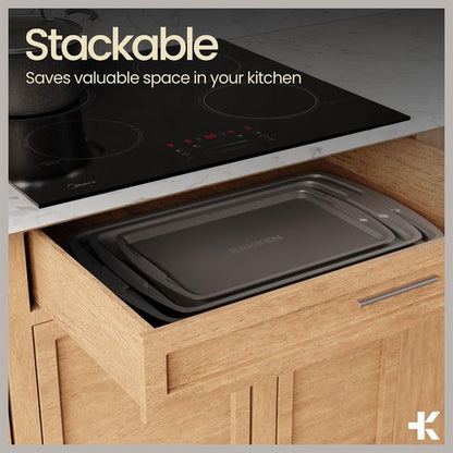 Gray 10-Piece Bakeware Set - Nonstick Carbon Steel Baking Sheets & Pans | Space-Saving, Dishwasher Safe, Oven Safe Up to 450°F