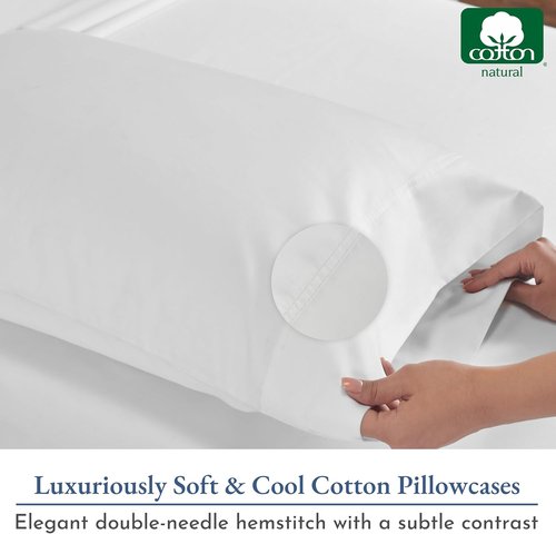 Heirloom 800 Thread Count 100% Cotton Sateen Pillow Cases - Soft & Smooth | 2 King Size, Bright White
