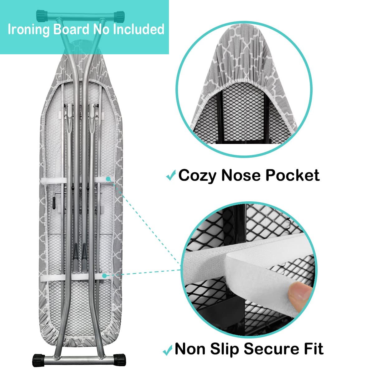 Neccom Ironing Board Cover and Pad Standard Size 15"x54", Resists Scorching and Staining with Elastic Edge Heavy Duty Extra Thick Ironing Padding Cotton Ironing Board Covers