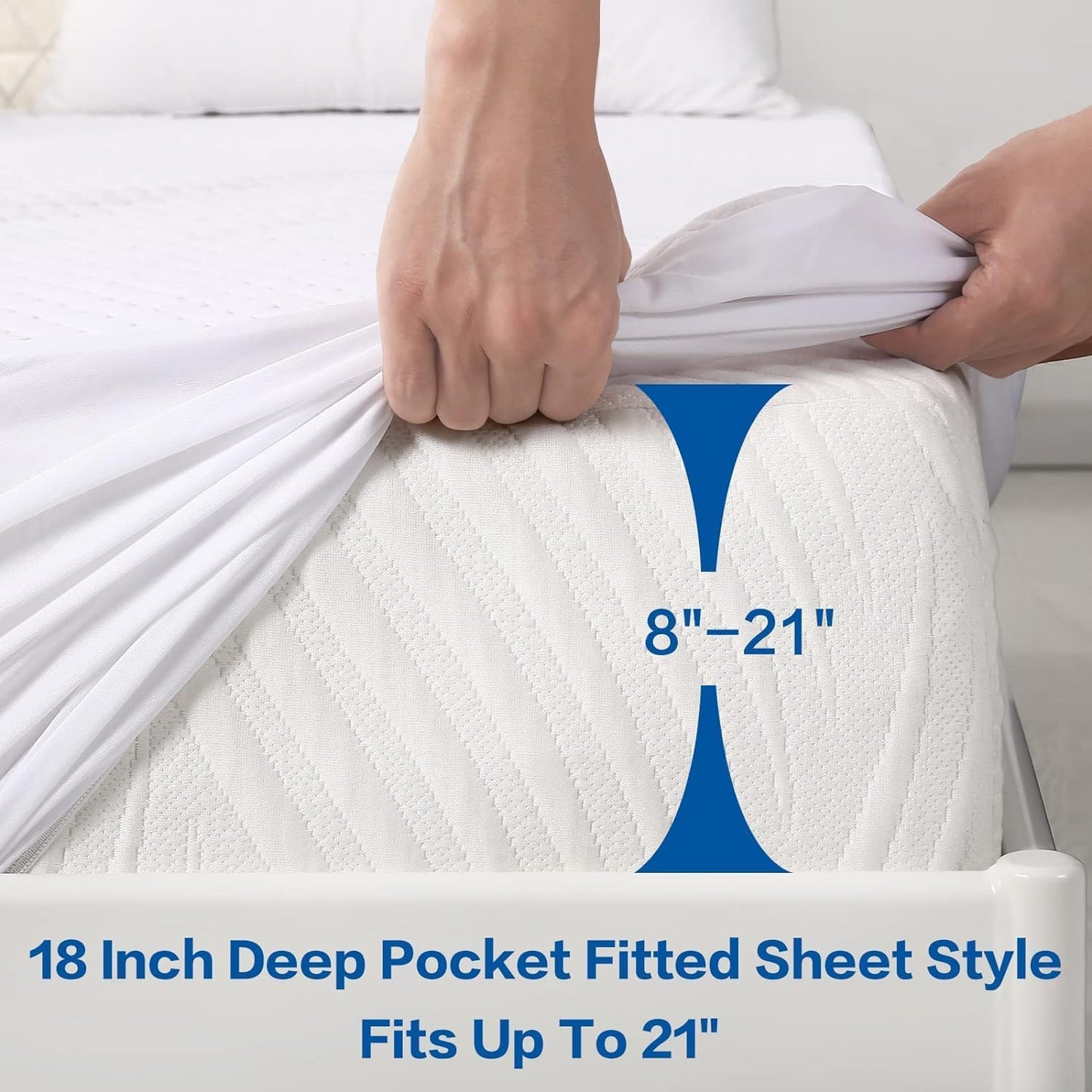 Premium Waterproof Mattress Protector - Queen Size 4D Air Cooling 300GSM | Breathable Noiseless Cover (White)