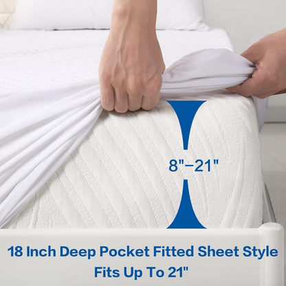MERITLIFE Premium Waterproof King Size Mattress Protector Cooling 4D King Mattress Cover Breathable Deep Pocket Mattress Pad Machine Washable Noiseless Quiet (White,King 78"x80")