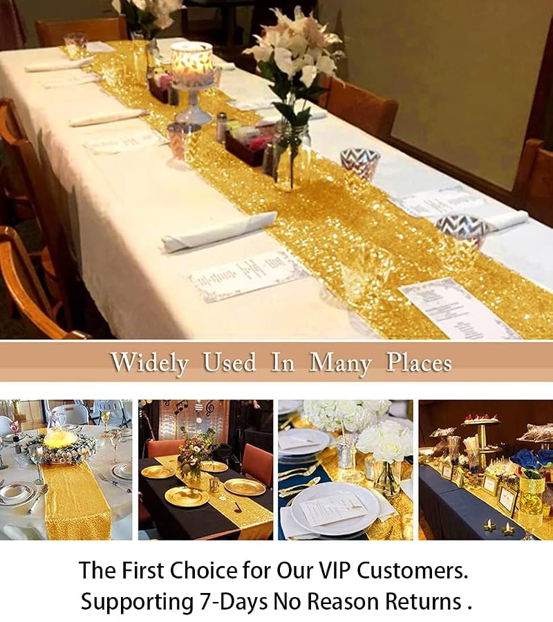 Gold Sequin Tassel Table Runner 12x48in - Wedding Decor (1pc) - Variation: Gold+12x48