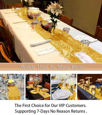 Gold Sequin Tassel Table Runner 12x48in - Wedding Decor (1pc) - Variation: Gold+12x48