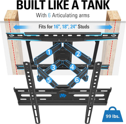 Mounting Dream TV Wall Mount - Full Motion Dual Arms for 32-65 Inch TVs | Swivel & Tilt, Max VESA 400x400mm